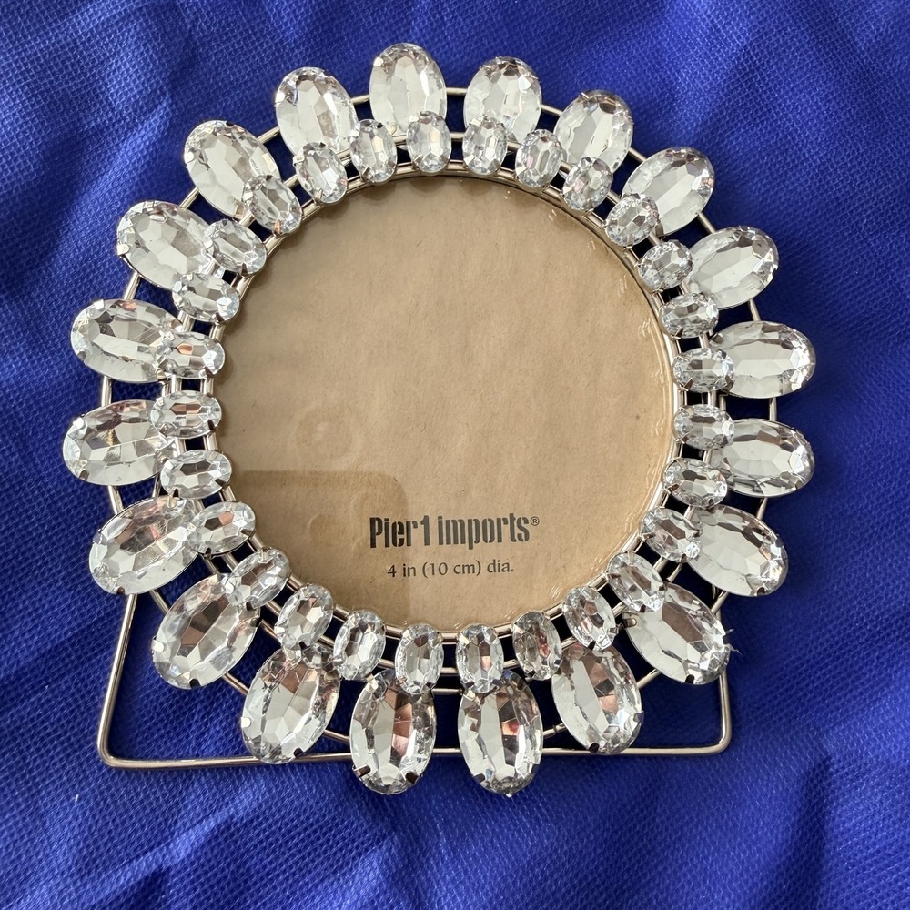 Pier 1 Imports Round Crystal Picture Photo Frame 4 Inch Sunburst Tabletop Decor